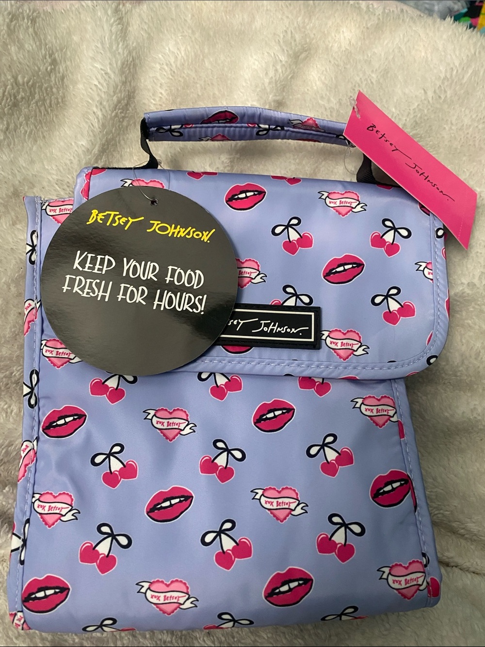 Betsey Johnson Flap Top Insulated Lunch Tote “Cherry Lips”